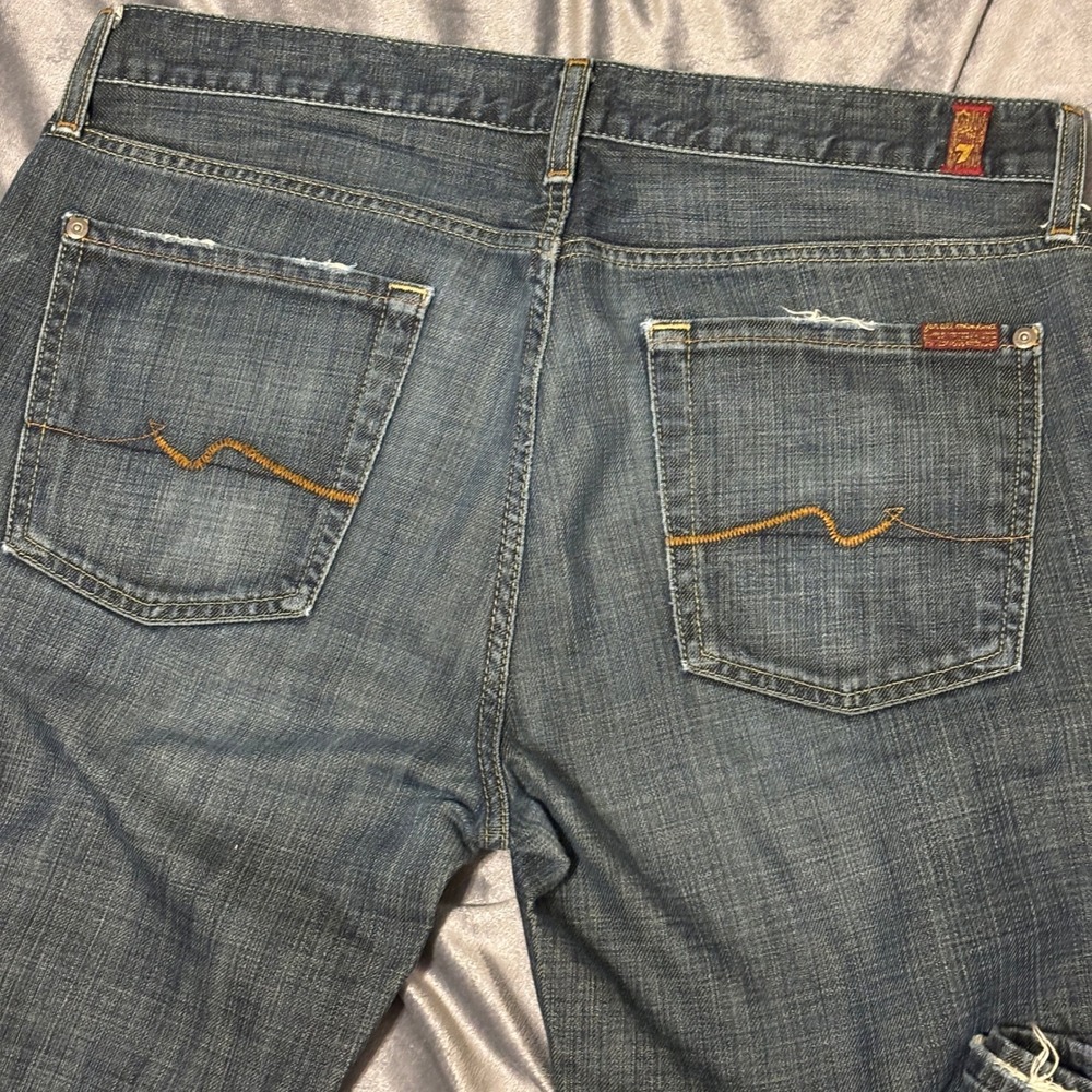 7 For All Mankind Mens Bootcut Jeans Dark Wash Distressed Denim T520J061U-061U